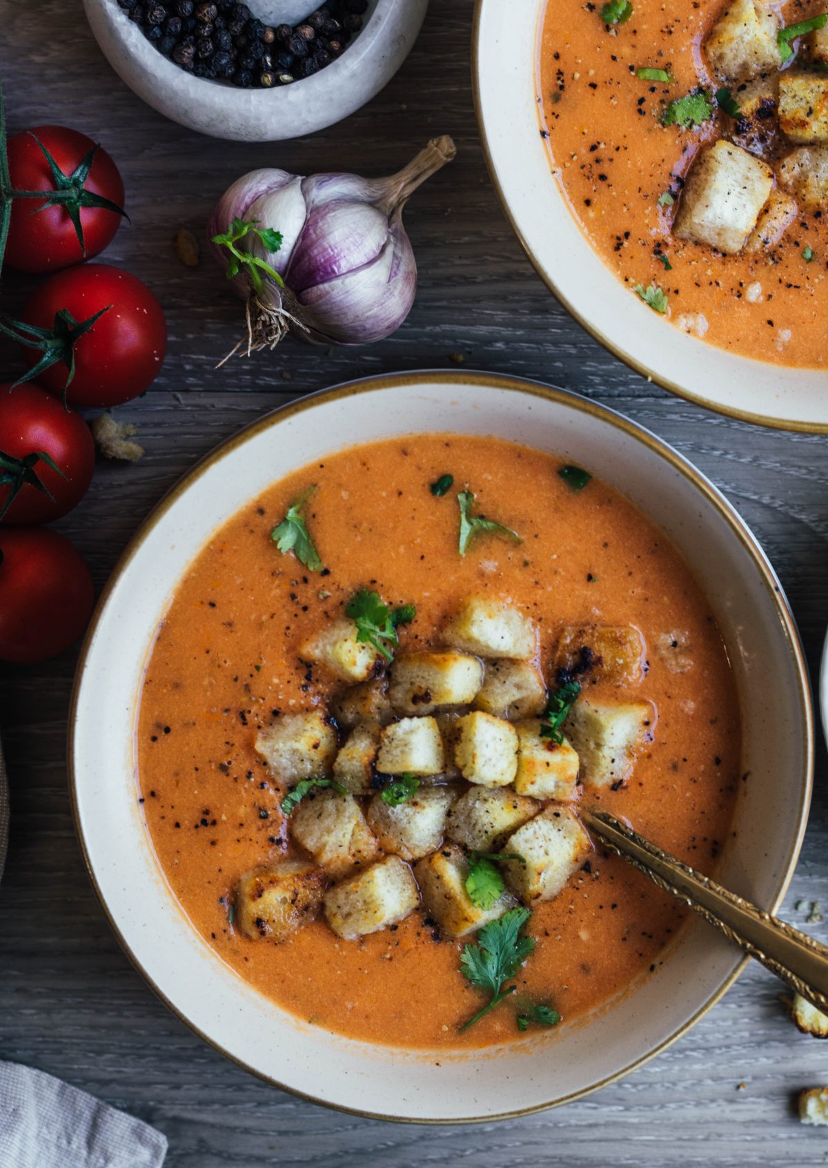 Tomato Soup Shorba with Garlic Butter Croutons