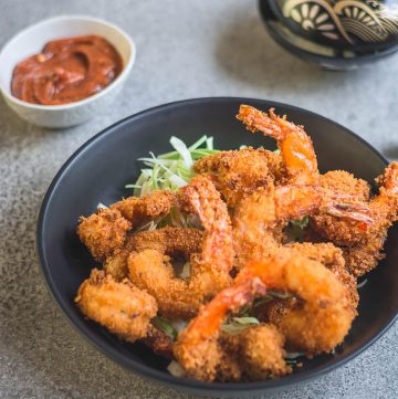 Japanese shrimp fry in black bowl