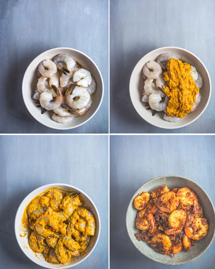collage of method for cooking prawns fry with cashewnut paste